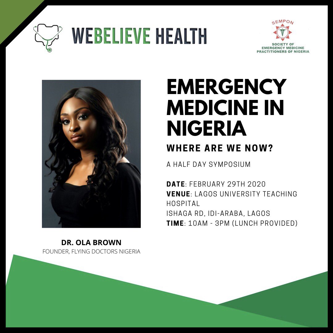 So grateful to people for sharing. In 3 days, 80% of the tickets have been registered for 🤯

We've put together a half day sposium discussing EM with a lineup of amazing speakers. <a href="/NaijaFlyingDr/">Dr Ola Brown</a> is one of them 

Please share &amp; register at this link
eventbrite.com/e/emergency-me…