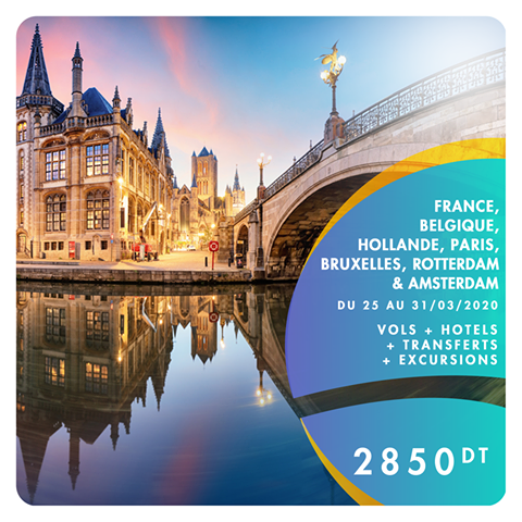 mytunisie's tweet photo. Voyage à Paris, Bruxelles, Rotterdam &amp; Amsterdam 
du 25 au 31 Mars 2020 - Vacances Mars - 06 Nuits / 07 Jours à 2850 dt
Possibilité de payer par facilité sur 3, 6 ou 12 mois
ℹ Info &amp; réservation 📱 94 686 940 📞 71 798 644 💻 https://t.co/ftZu3DUe61 https://t.co/Kjisbf8c8g