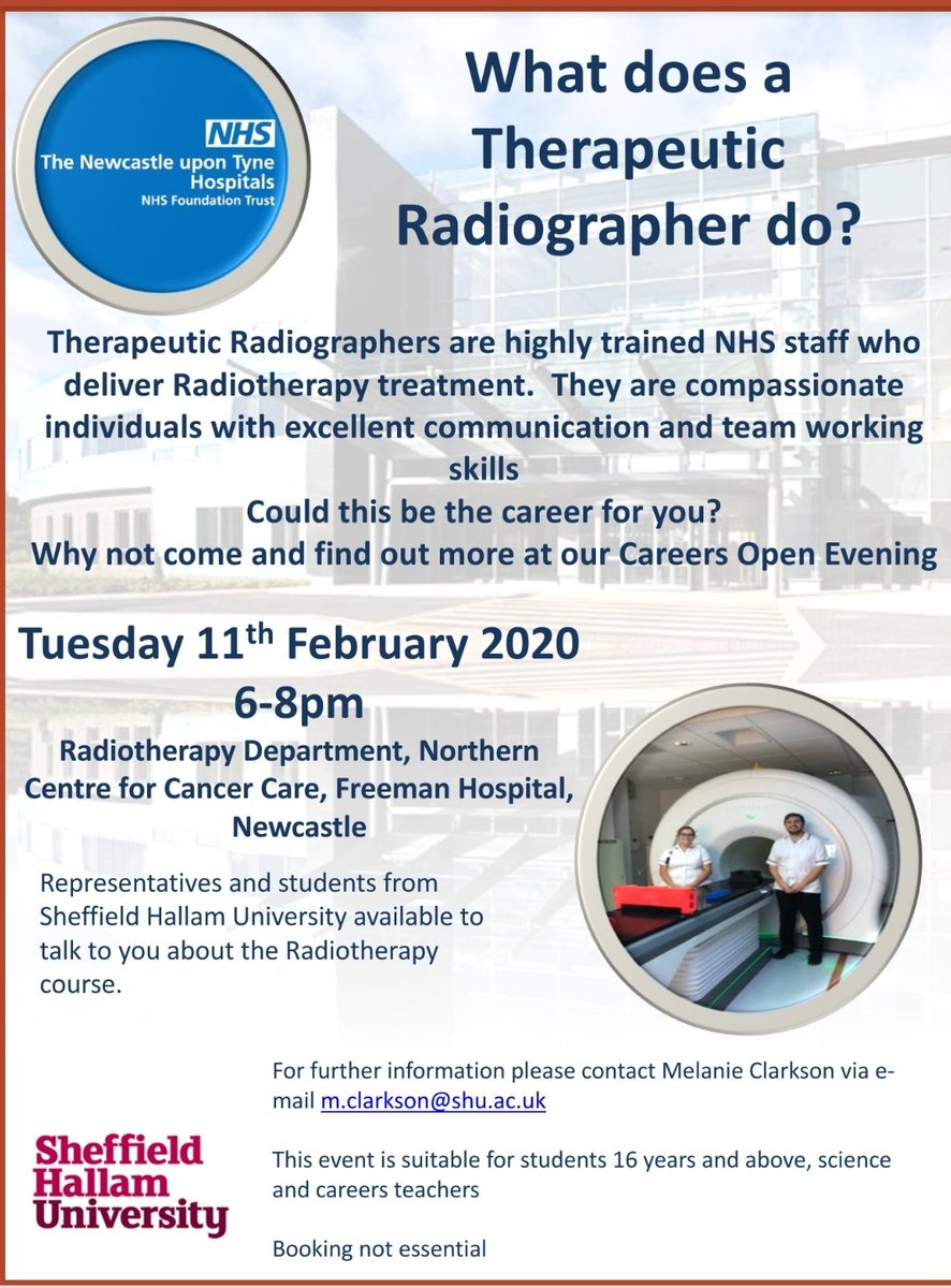 A great event for local students making decisions about future careers. <a href="/SHURadiotherapy/">Jo at SHU Radiotherapy (She/her)</a> <a href="/JoSmall83/">Jo Small</a> @katiepenman_ <a href="/NcccOncology/">Northern Centre for Cancer Care - Oncology</a>