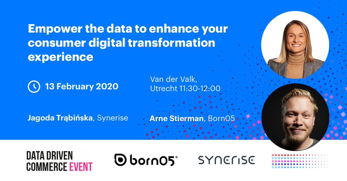 Synerise's tweet image. 🇳🇱 Join us this week at the #DataDrivenCommerce in #Utrecht, #Netherlands where Synerise along with @born05 will be speaking about how #technology can be used to combine #communications, #touchpoints and #data to drive effective and positive #brand experiences.
#CX #ecommerce #AI