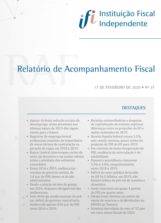 IFIBrasil's tweet photo. Divulgamos agora em nosso site o Relatório de Acompanhamento Fiscal (RAF) de fevereiro. Esta é a 37ª edição do RAF, que trata de orçamento impositivo, mercado de trabalho e conjuntura fiscal. Confira a íntegra no link - https://t.co/Zqp0SokAmA https://t.co/JSVpIBnMg3