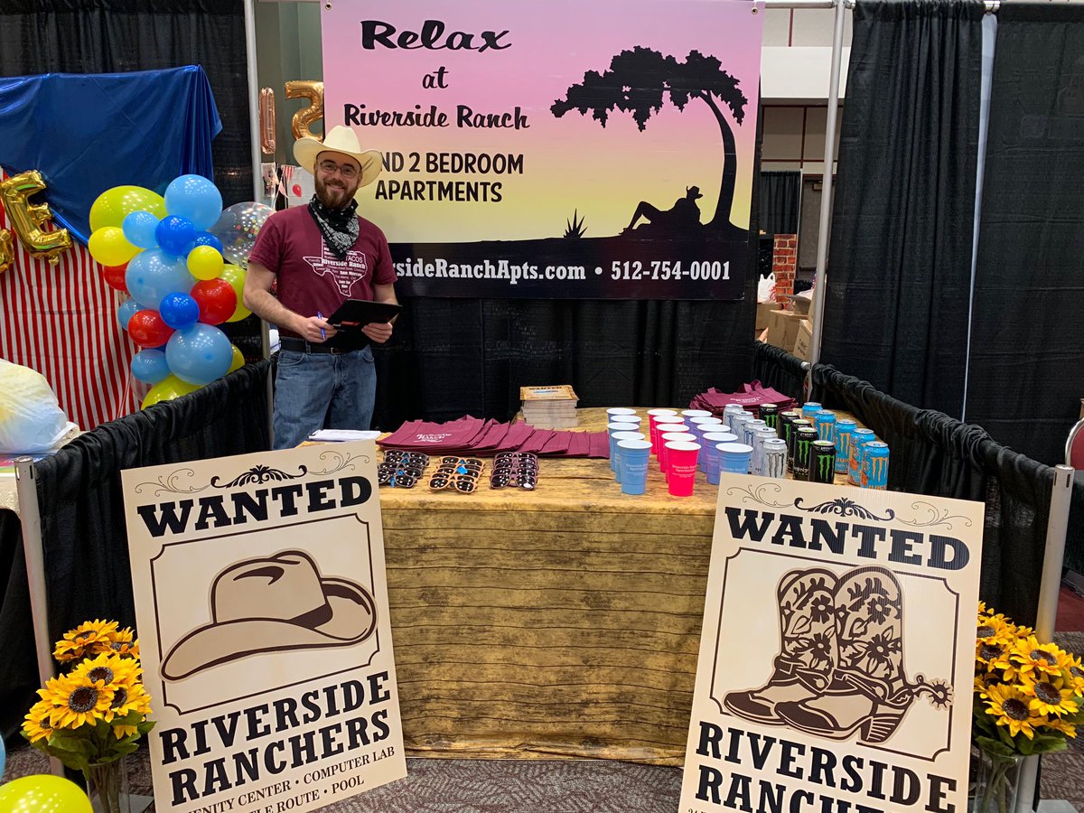 Stop by our booth at the Off Campus Housing Fair today from 10-2 in the LBJ Ballroom!! But only if you like free stuff… 🤠 #riversideranch
