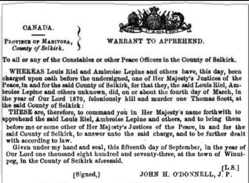 cblackst's tweet photo. As Louis Riel resisted colonialism, John A. MacDonald relied on the "rule of law" to fix Riel's trial &amp; presiding judge Justice Hugh Richardson rejected the jurors' appeal for mercy by sentencing Riel to death by hanging. The rule of law was the rule of injustice. Similiar today. https://t.co/RfRoe05P9r