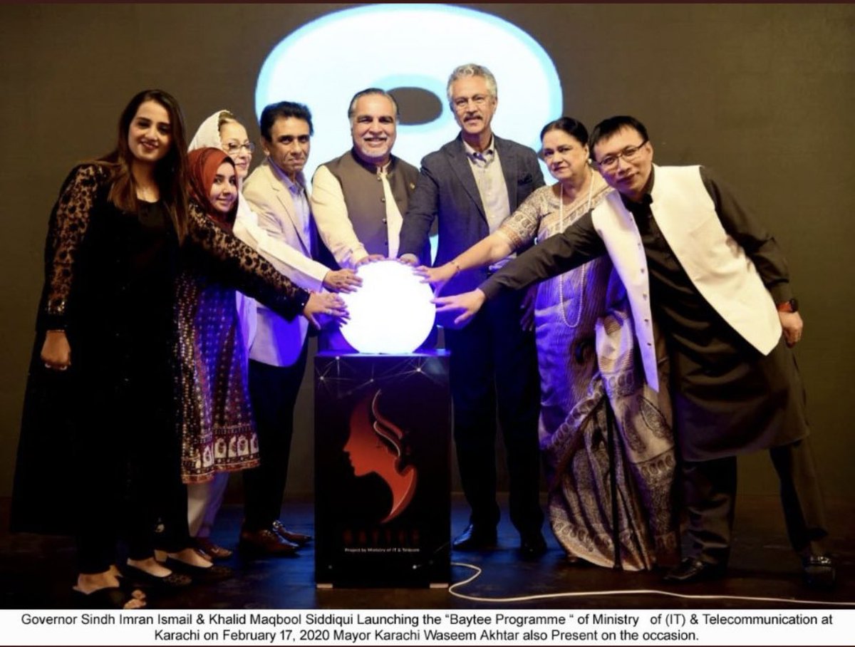 USF_Pak's tweet photo. Governor Sindh @ImranIsmailPTI &amp; @Dr_KMSOfficial launching the "#Baytee Programme" of @MoitOfficial at #Karachi. Mayor Karachi @wasimakhtar1955 also present on the occasion.

@ImranKhanPTI @pid_gov  
@NationalITBoard @IgniteNTF @UNDP_Pakistan @Huawei @MoitOfficial @NTCPakistan https://t.co/vMCpAezl2p