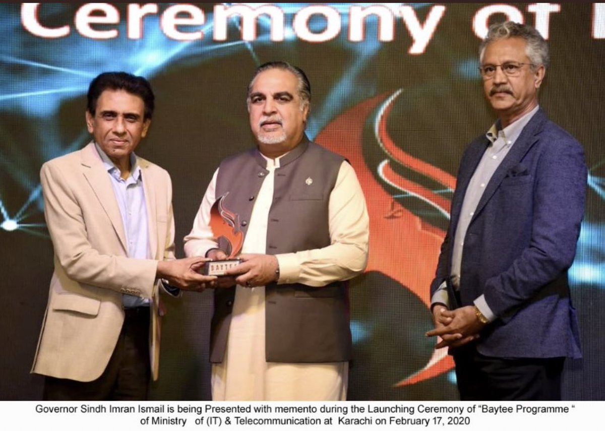 USF_Pak's tweet photo. Governor Sindh @ImranIsmailPTI &amp; @Dr_KMSOfficial launching the "#Baytee Programme" of @MoitOfficial at #Karachi. Mayor Karachi @wasimakhtar1955 also present on the occasion.

@ImranKhanPTI @pid_gov  
@NationalITBoard @IgniteNTF @UNDP_Pakistan @Huawei @MoitOfficial @NTCPakistan https://t.co/vMCpAezl2p