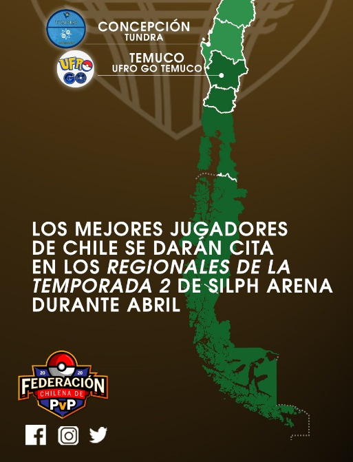 FChPvP's tweet photo. Se han definido las sedes de los Regionales de la Temp2 de Silph Arena. Estamos felices por todas las comunidades de Chile que tendrán el desafío de organizar los que serán los torneos más competitivos en lo que va de temporada. #SilphArena #PokemonGo #PokemonGoChile #Regionals https://t.co/EzaVOFPs2Y
