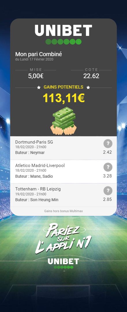 UnibetFrance's tweet image. ⚽ Comme il y a 5€ offerts sur les Buteurs en #LDC on a fait notre Combi 🤙

✅ Si il passe, on offre la totalité des gains ❌ Si il ne passe pas, la moitié.

➡ RT + #CombiUnibet pour participer.