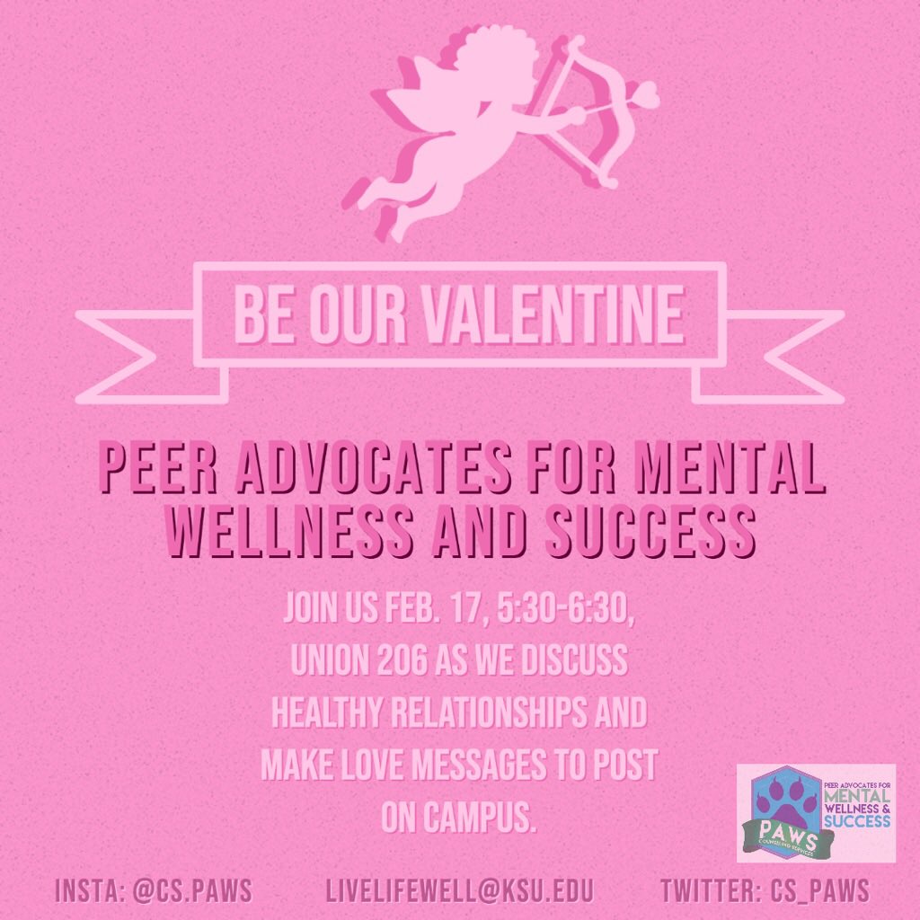 kstate_union's tweet photo. Join @cs_paws to help make kind messages to post on campus and learn about healthy relationships from the @KStateCARE office! 5:30-6:30pm tonight in Union 206. https://t.co/v3v5zBEceg