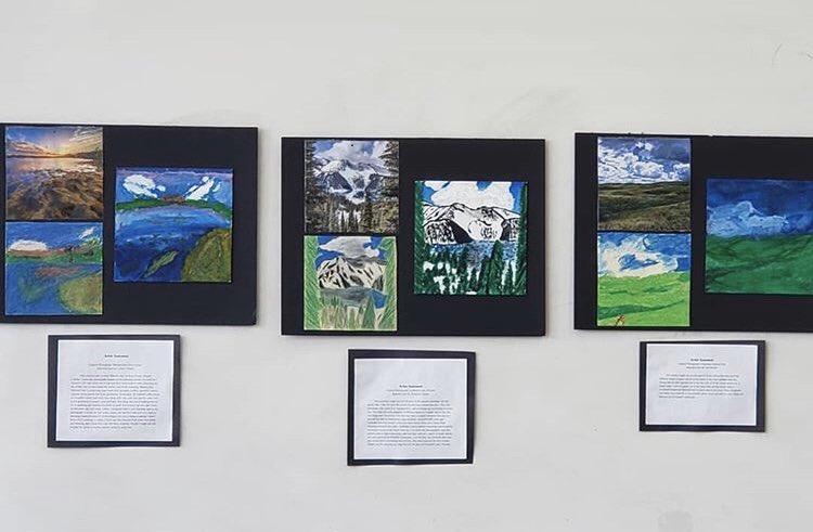 Gr. 5 students <a href="/MeadowRidgeFSD/">Meadow Ridge School</a> @fsd38 created pastel and acrylic reproductions of Group of Seven paintings and photographs of National Parks across Canada, for an art gallery they put on for the school community. Art, land, poetry, connection. So proud of them!
