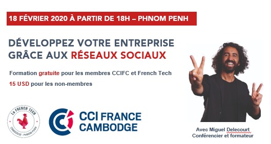 La <a href="/FTCambodge/">La French Tech Cambodge Phnom Penh</a> s'associe à la <a href="/CCI_Cambodge/">CCI France Cambodge</a> en invitant <a href="/migueldelecourt/">Miguel Delecourt</a> pour une conférence sur l'utilisation des réseaux sociaux pour développer vos affaires ! Rdv demain, inscription ici lnkd.in/fM69N9g