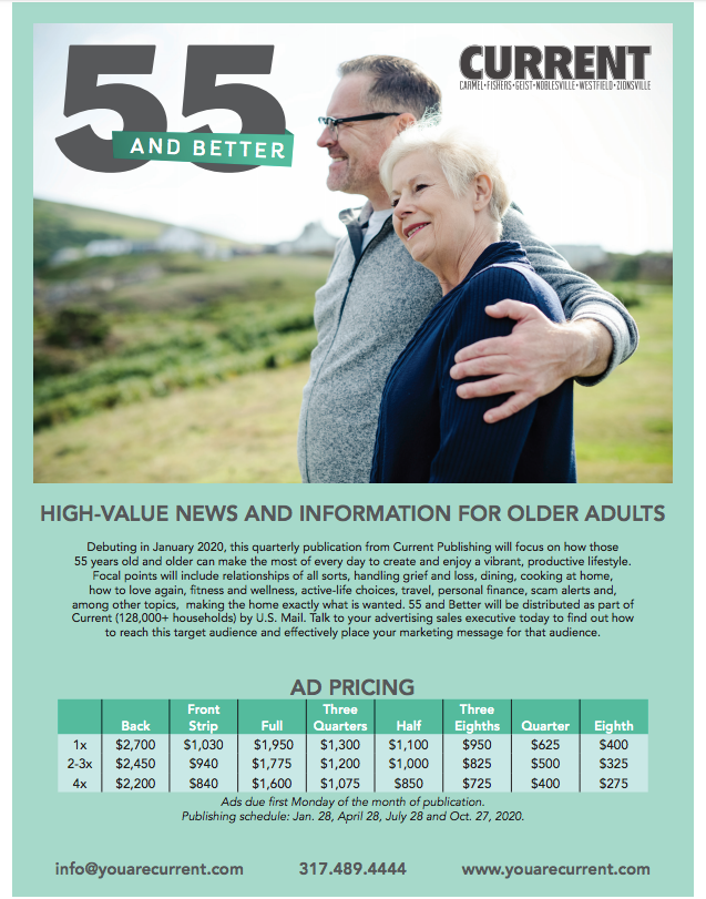 SeniorSummit_IN's tweet photo. Do you serve an aging client? Are you looking for new ways to get your message out? 
@CI_Carmel is offering ad spots for their "55 and Better" quarterly publication! Contact Lindsey Ells at lindsey@youarecurrent.com for more info or to purchase.

Example: https://t.co/kbfECHBLhu https://t.co/4KkIMsDDmB