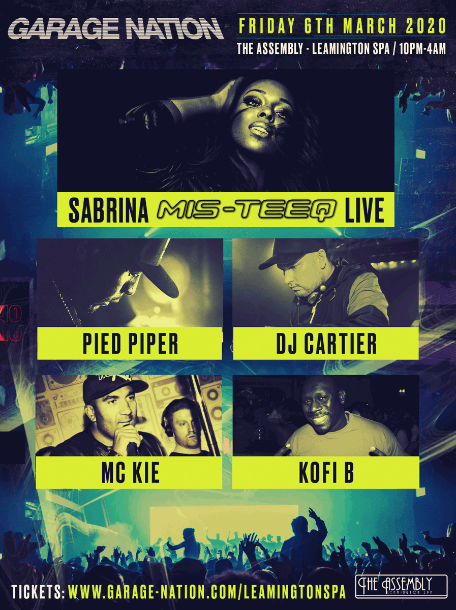 Garage Nation (@garagenation) on Twitter photo Garage Nation returns to
<a href="/assemblyleam/">Assembly Leamington</a> on Friday 6th March with <a href="/sabzwashington/">Sabrina Washington</a> <a href="/DJPiedPiper/">Dj Pied Piper</a> <a href="/1MC_KIE/">MC-KIE Garage Legend</a> + more!
Tickets selling fast: at garage-nation.com/leamington Garage Nation returns to
<a href="/assemblyleam/">Assembly Leamington</a> on Friday 6th March with <a href="/sabzwashington/">Sabrina Washington</a> <a href="/DJPiedPiper/">Dj Pied Piper</a> <a href="/1MC_KIE/">MC-KIE Garage Legend</a> + more!
Tickets selling fast: at garage-nation.com/leamington