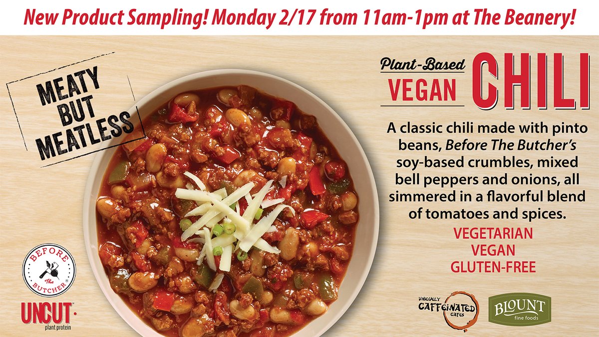 UConndining's tweet photo. Stop by the Beanery Cafe today between 11am-1pm and try a sample of this new plant-based vegan chili and give us your feedback.
#uconneats #uconndining #vegan #vegetarian #chili #plantbased #productsample https://t.co/pkXDu7Xn8b