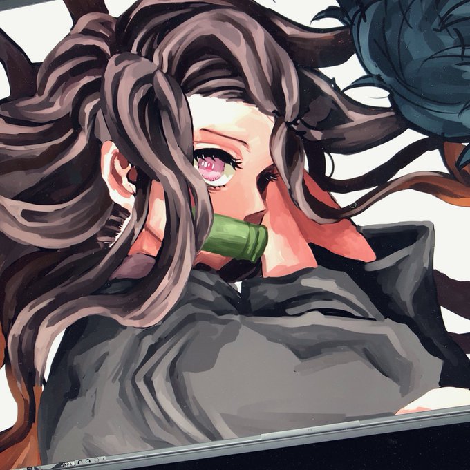 しゅらごりさんがTwitterに投稿した竈門禰豆子(鬼滅の刃)のイラスト。