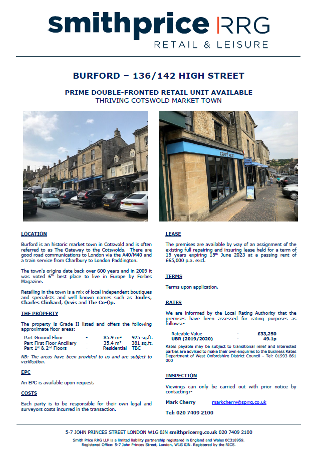 SmithPriceRRG's tweet photo. **NEW INSTRUCTION** #SPRRG are pleased to be disposing of a prime double-fronted shop in #Burford. Retailers nearby include #Joules #Charles #Clinkard and #Coop, alongside other thriving independent businesses. Please call us for further info : #to #let #retail #high #street https://t.co/TOBJpSbwup