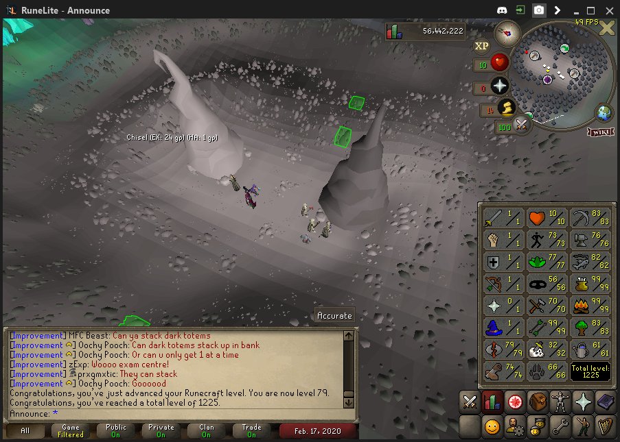 79 Runecrafting and 1225 Total :D