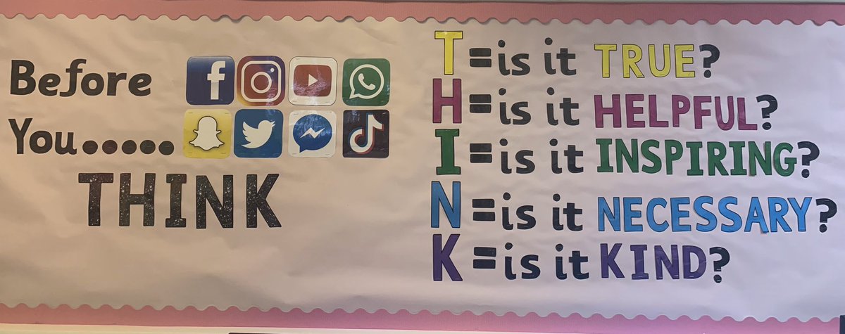 StPauls_BusEd's tweet photo. One of my S3 classes asked for TikTok to be added to the ‘Thinking &amp; Learning in the 21st century’ wall...(sorry Pinterest you had to go) I’ve had it up for years but the message remains the same! Always THINK before acting online❣️ https://t.co/We2qzSDiBo