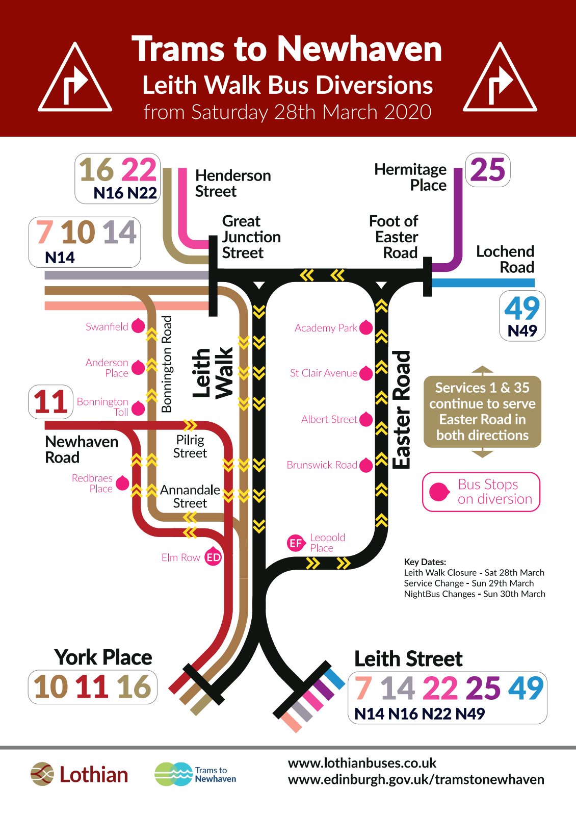 Lothian Buses on Twitter: "Leith Walk will see significant traffic  management in place from 28 March 2020 for 18 months, with major diversions  to all bus services in this area. Main services