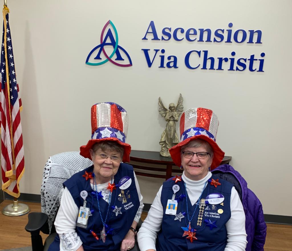ViaChristi's tweet photo. Carol and Nancy, our Monday morning info desk volunteers at Ascension Via Christi St. Joseph, are celebrating Presidents' Day the right way. We hope you all have a great Monday!
Read about Carol and Nancy on our blog: https://t.co/1e23AzNJng
#WeAreAscension #PartnersInCaring https://t.co/xT7NTM65fr