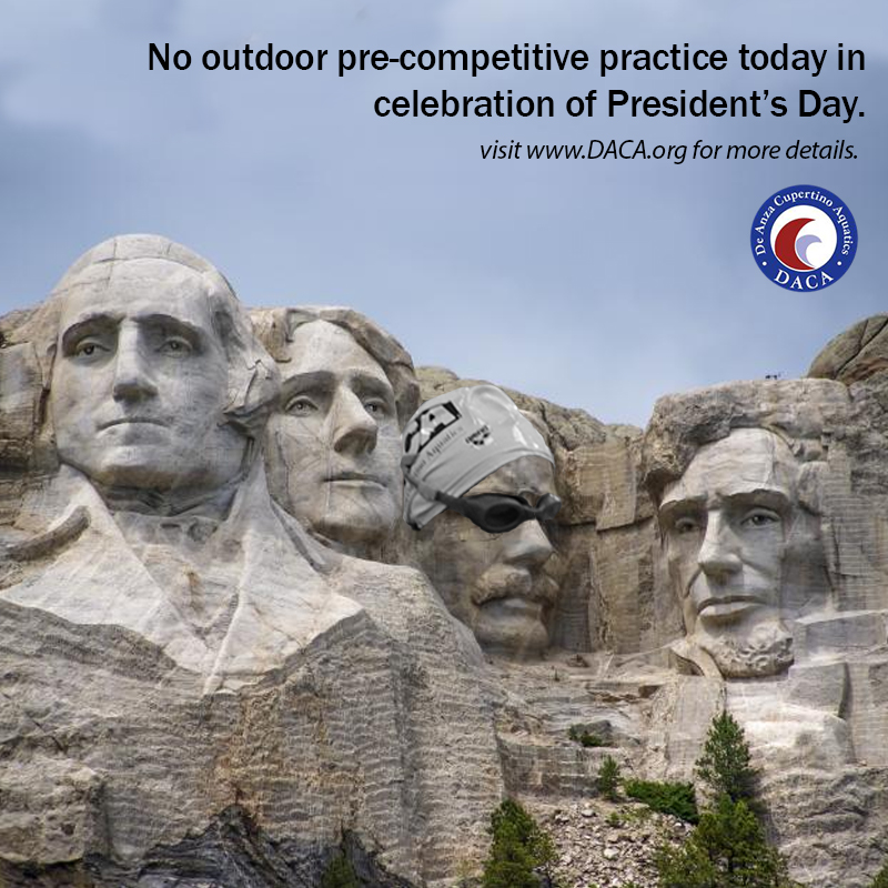 DACASwim's tweet image. There will be no outdoor pre-competitive practice today in celebration of President's day. Visit DACA.org for all pre-comp schedules, levels and details on how to register! #swim #swimming #precomp #precompetitive #DACArocks