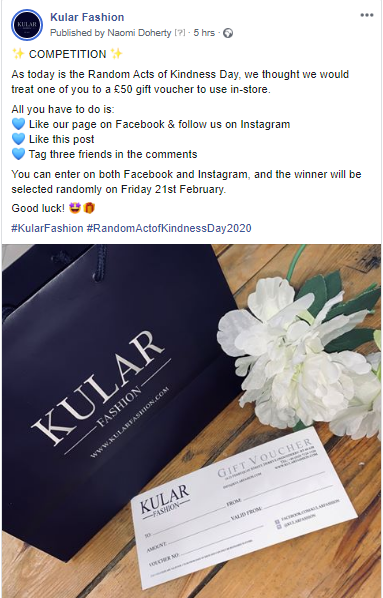 We have a competition over on our Facebook and Instagram page - head over and enter now to win £50. 

#KularFashion #RandomActOfKindnessDay #Derry