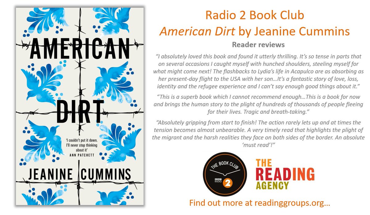 Our library readers *loved* #AmericanDirt - see what they had to say about it before it is discussed by @jeaninecummins and @jowhiley on the @BBCRadio2 Book Club: ow.ly/18mT50ymu5e

#R2BookClub @TinderPress #BookClub