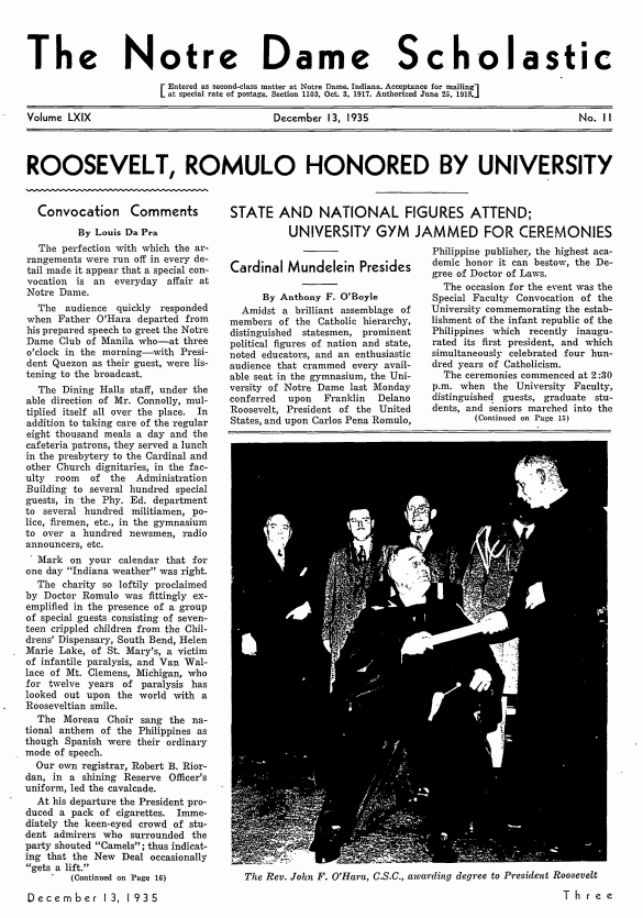 MFosmoe's tweet photo. #LocalHistoryMonday: On Dec. 9, 1935, President Franklin Delano #Roosevelt delivered an address and received an honorary degree in the #NotreDame Fieldhouse. #FDR #PresidentsDay2020
From @NDscholastic via @NDArchives: https://t.co/nBzZ3u376K