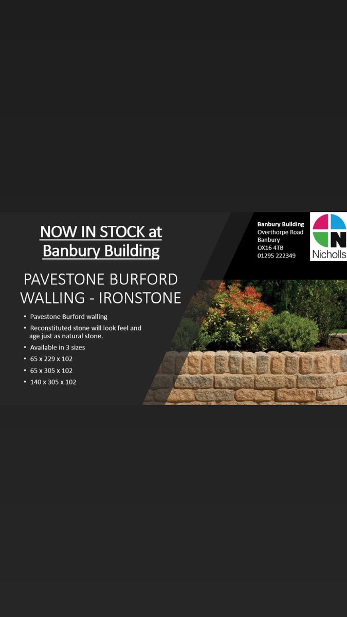 John__Nicholls's tweet image. We have an exciting new product now in stock at Banbury Building! 

To get your quote visit Banbury Building on Overthorpe Road, OX16 4TB or call us on 01295 222349 or email sales@johnnicholls.co.uk.  
#Newproduct #Pavestone #Burfordwalling #Banbury