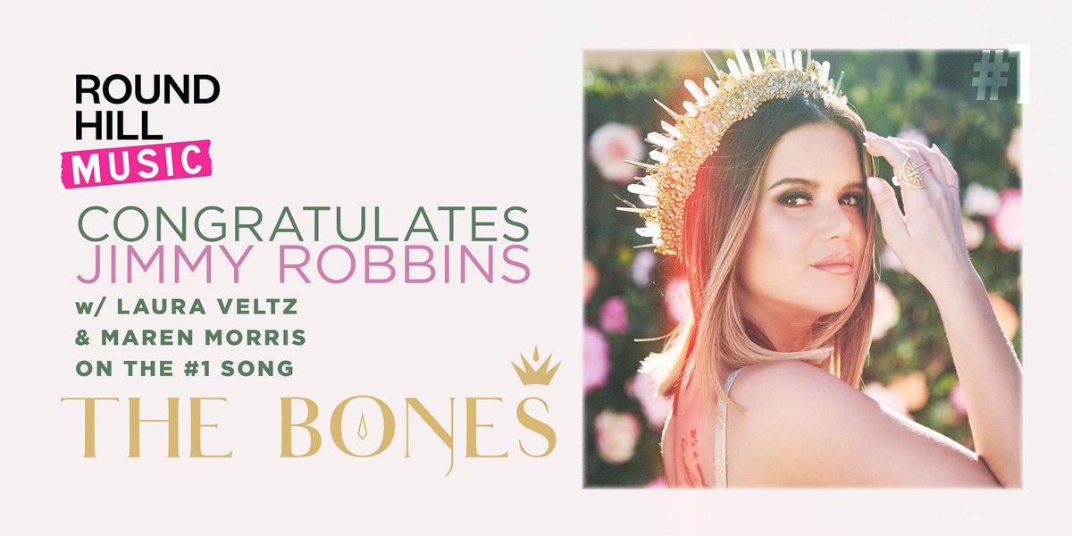 rhmnashville's tweet photo. #TheBones is a TWO-WEEK No. 1! Congratulations to @JammyRabbins &amp; co-writers @MarenMorris &amp; @lauraveltz! #MarenMorris #JimmyRobbins #RHMNashville https://t.co/zggfkSWfek