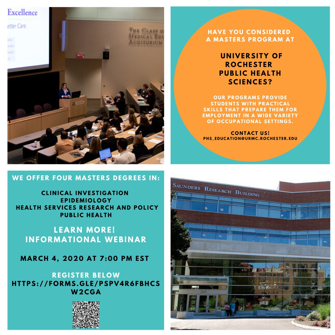 HSRURmed1's tweet photo. Interested in a #publichealth career? Check out our informational webinar on March.4th! Register below using the QR code. @UofR @urmceducation @edwinvanwijn @HsrYueli https://t.co/eNeTydu0jK