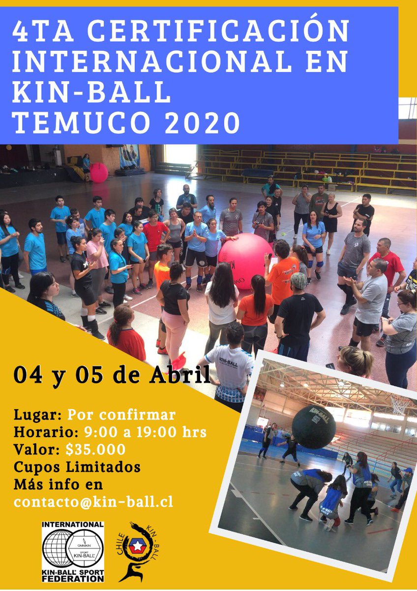 KinballChile's tweet photo. 🥇Atención #Temuco!
Los esperamos el 4 y 5 de abril en la Certificación internacion en Kin-ball, por primera vez en la ciudad. Te esperamos!
#Chile #FelizLunes #buenlunes #kinball #ContigoCHV #FelizInicioDeSemana #SomosCooperativa https://t.co/S3mgRp9LHX