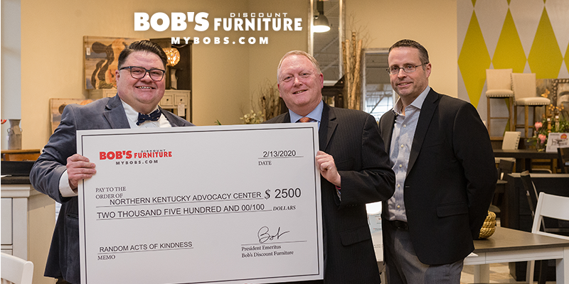 MyBobs's tweet photo. On behalf of Bob’s Discount Furniture, John Combs, Manager at our newest Florence, KY, location, presented a #RandomActOfKindness check to @nkycac. 

#RAKday #RandomActsOfKindnessDay https://t.co/xheecoxqCv