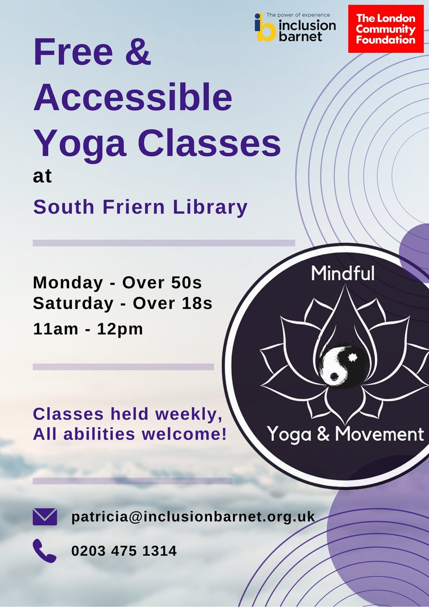 InclusionBarnet's tweet photo. Did you know we run free weekly yoga classes for all abilities at South Friern Library? Check out the flyer for more info!
@LibrariesIB #yoga #accessibility https://t.co/EPVEKHcA9m