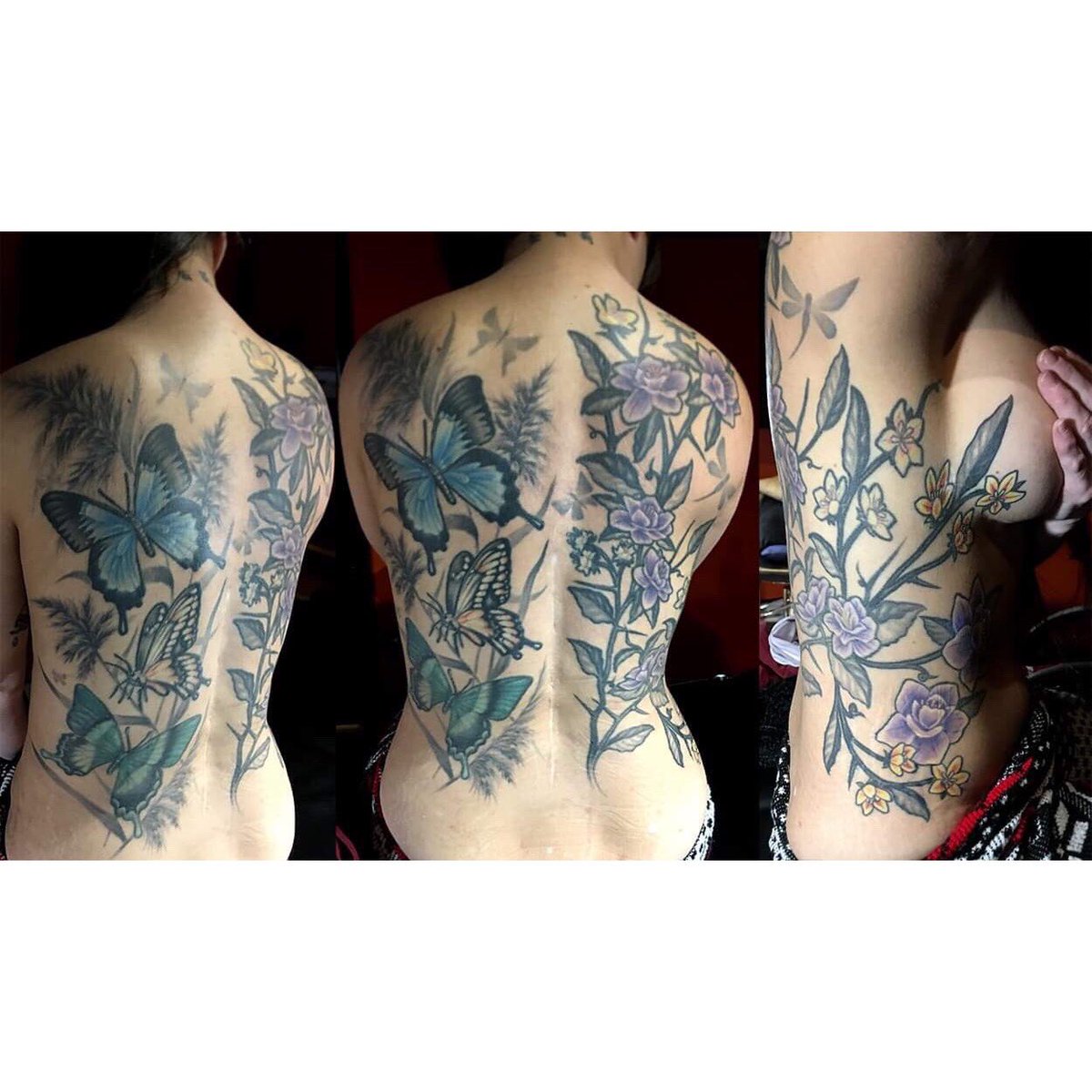 mmmhotwheels's tweet photo. My back tattoo. #backtattoo #flowers #butterflies #sidetattoo #colortattoo #dragonflies #tattoo https://t.co/FSPeMXCIR9 https://t.co/k5JDLVk4Ji