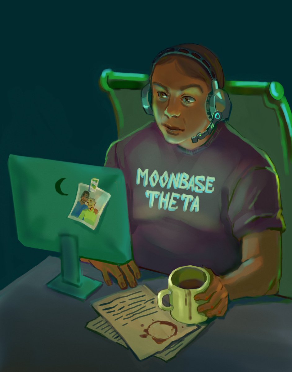 and back to gays in space,  @MoonbaseThetaOu! communication officer Roger records weekly broadcasts from a moonbase station, finishing them with a message for his husband back on Earth. in s2 we hear the other side of the events through each character's voice.