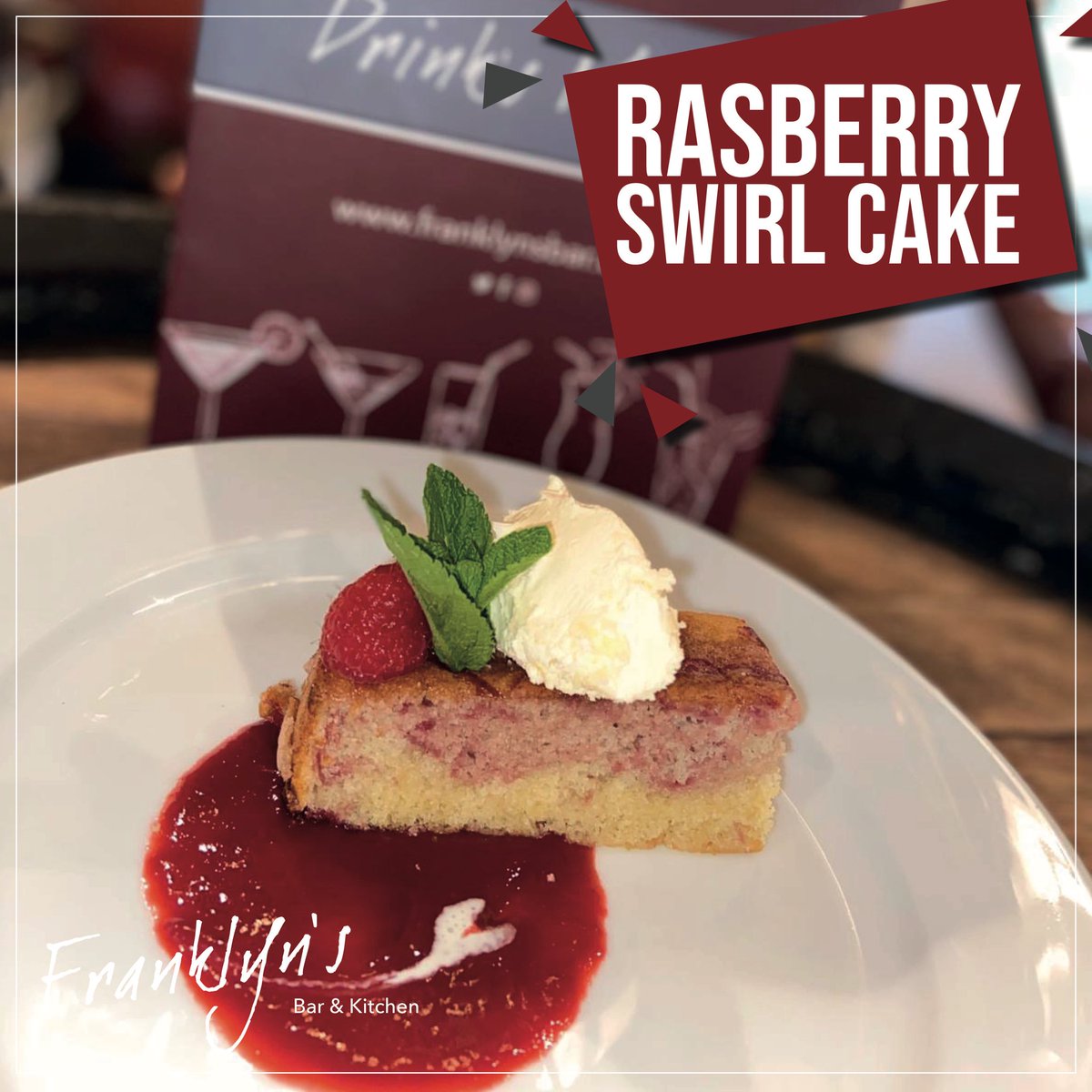 Have you tried our homemade raspberry swirl cake, with clotted cream at £4.95. This can be found on our specials board. 😋
.
.
#franklyns #franks #specialsboard #raspberry #swirlcake #omg #heswall #wirral #clottedcream #cream #iwillhavetwo #yum