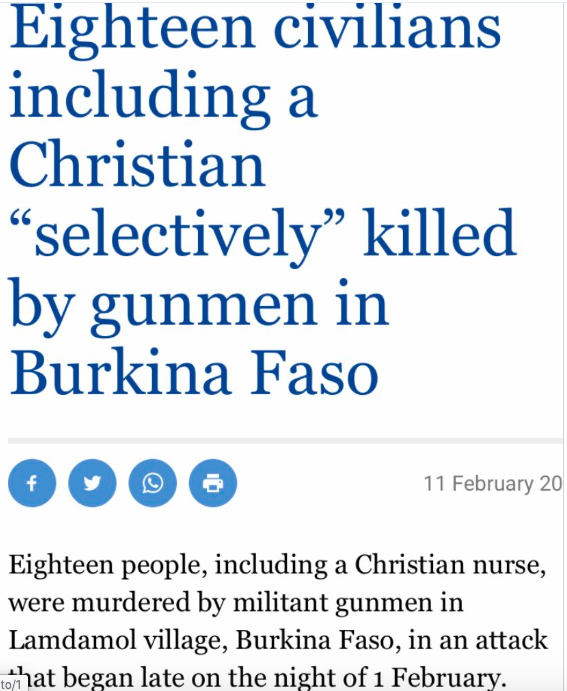 Don_Lazzara's tweet photo. #BurkinaFaso: nel giro di poche ore tra attacchi e persecuzioni hanno perso la vita 24 cristiani nella chiesa protestante di Pansy, una infermiera, un pastore e i suoi 6 figli. I massacri portano la firma del terrorismo islamico. Le stragi dei cristiani non interessano a nessuno. https://t.co/LBMt7nXVOH