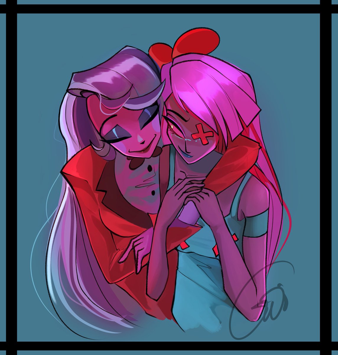 immortalfawn's tweet image. #HazbinHotel 💜 ❤️ Charlie and vaggie , my attempt at paint !