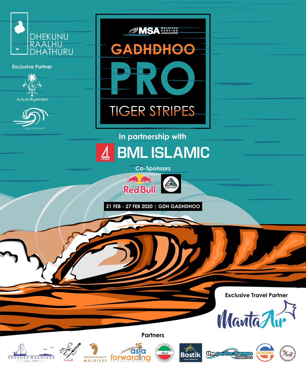 MSAsurfing's tweet photo. We’re proud to announce our sponsors for the upcoming #GadhdhooPro

Less than a day till the end of registration!!

#bmlislamic #dhekunuraalhudhathuru #mantaair #redbull #redbullmaldives #tigerstripessurfbreak #gadhdhoo https://t.co/jOw9iEWPt6