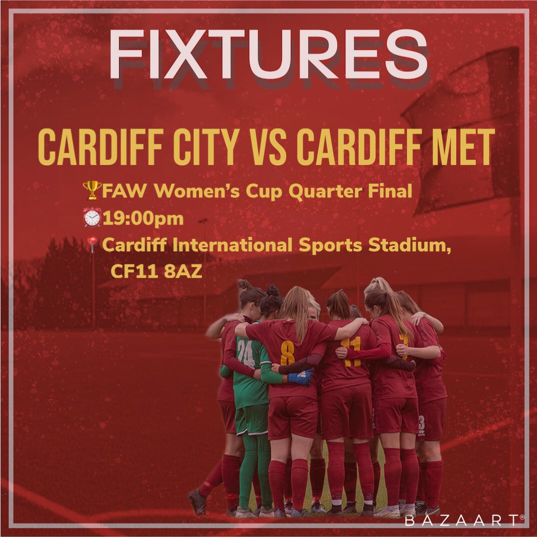 CardiffMetWFC's tweet photo. ๐นFixtures for Wednesday 19th February๐น
Will it be third time lucky for our cup quarter final against Cardiff City?๐ค๐ผ
#nomorestormsplease #upthemet https://t.co/N3vnfyF8u4