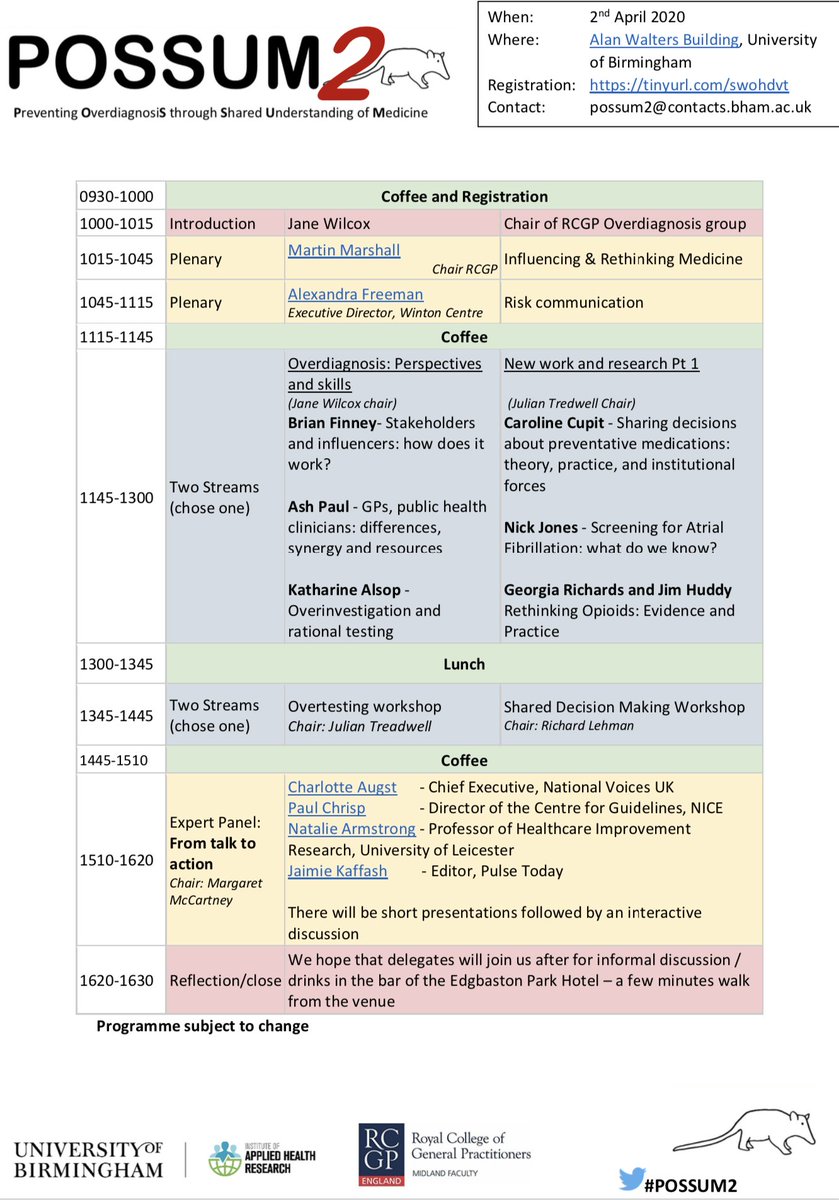 IF you're interested in a fresh take on healthcare, come to POSSUM2 @POSSUM2018 Preventing overdiagnosis and focusing on shared understanding is the future. Programme now out... shop.bham.ac.uk/conferences-an… @Pers_Care @rcgp @mgtmccartney @alf_collins