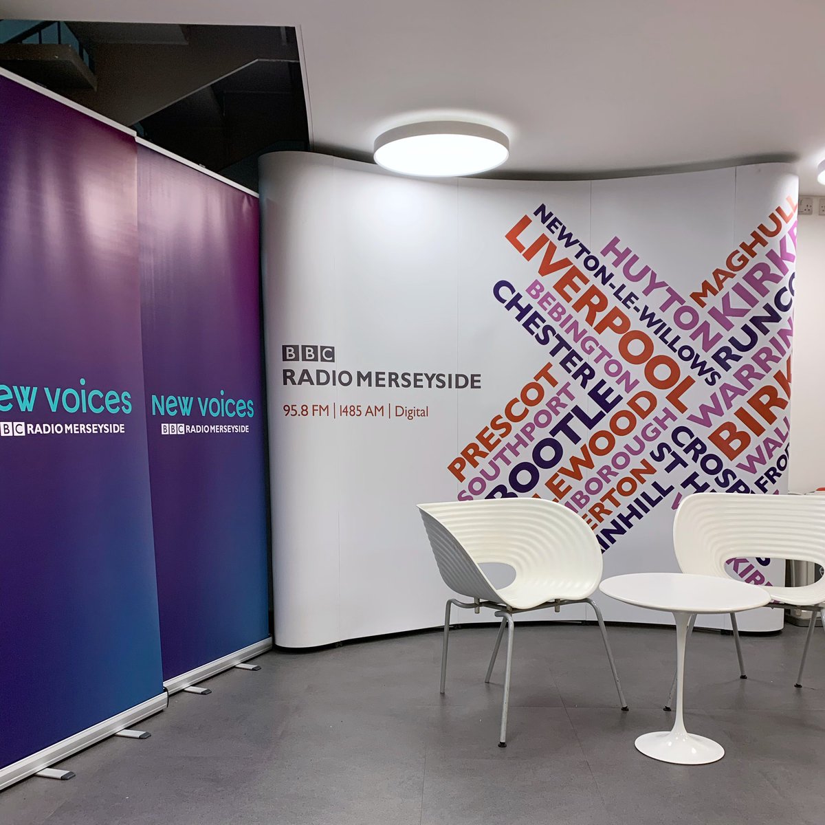 Look where I’m sitting waiting to be interviewed by Jermaine Foster <a href="/jemradio1/">Jermaine Foster</a> for <a href="/bbcmerseyside/">BBC Merseyside</a> about my latest exhibition of unseen gig photos from 40 years ago currently at <a href="/thebrindley/">The Brindley Theatre</a> in Runcorn. 
On the show tonight in the first hour#motivationmonday
