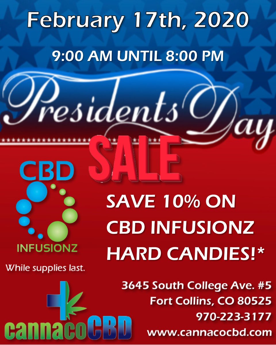 Cannaco_CBD's tweet image. Come in today and save!
#cannacocbd #fortcollinscolorado #cbddispensary #PresidentsDay2020 #cbdinfusionz