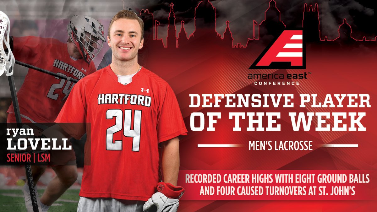 HartfordMLAX's tweet photo. After putting up career-best numbers in ground balls (8) and caused turnovers (4), LSM Ryan Lovell was named the #AEMLAX Defensive Player of the Week! 👏

#HawksTakeFlight 

📖 READ MORE: https://t.co/hynfFLheyK https://t.co/DfJLEw6HgV