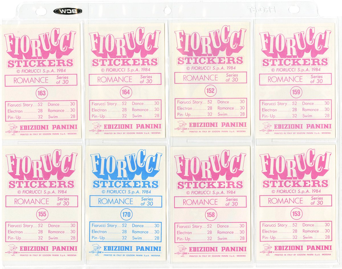 Fiorucci, stickers from the "Romance" series, Edizioni Panini, Italy, 1984.