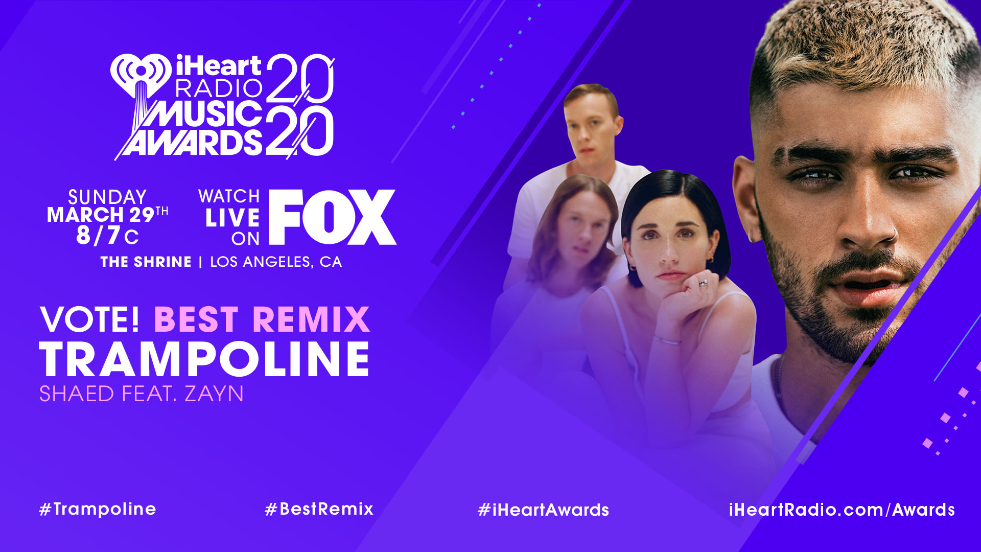 96.7 KISS FM on Twitter: "Shaed and Zayn came together for Trampoline Remix and now it's nomiated for BEST REMIX at the @iheartradio Music Awards! Vote now https://t.co/qseE7V2HzH ! #Trampoline #BestRemix #
