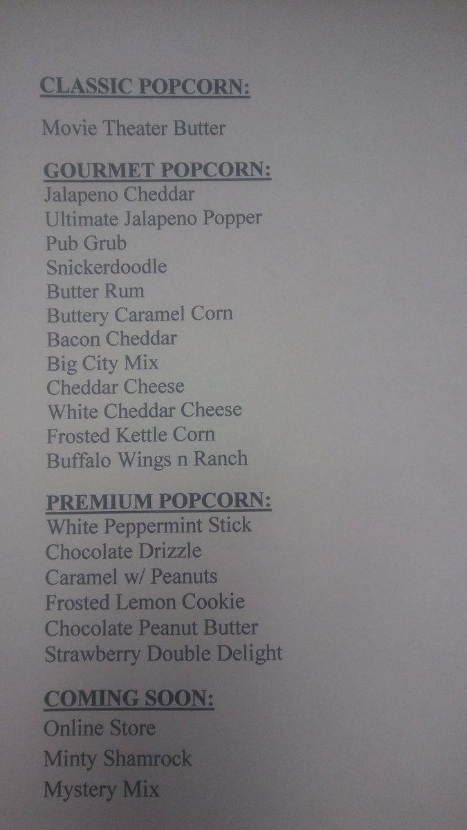 MrPopcornGuy's tweet photo. THIS WEEKS AVAILABLE FLAVORS:

#popcorn #cabsnacks https://t.co/IWoo9RpmWg