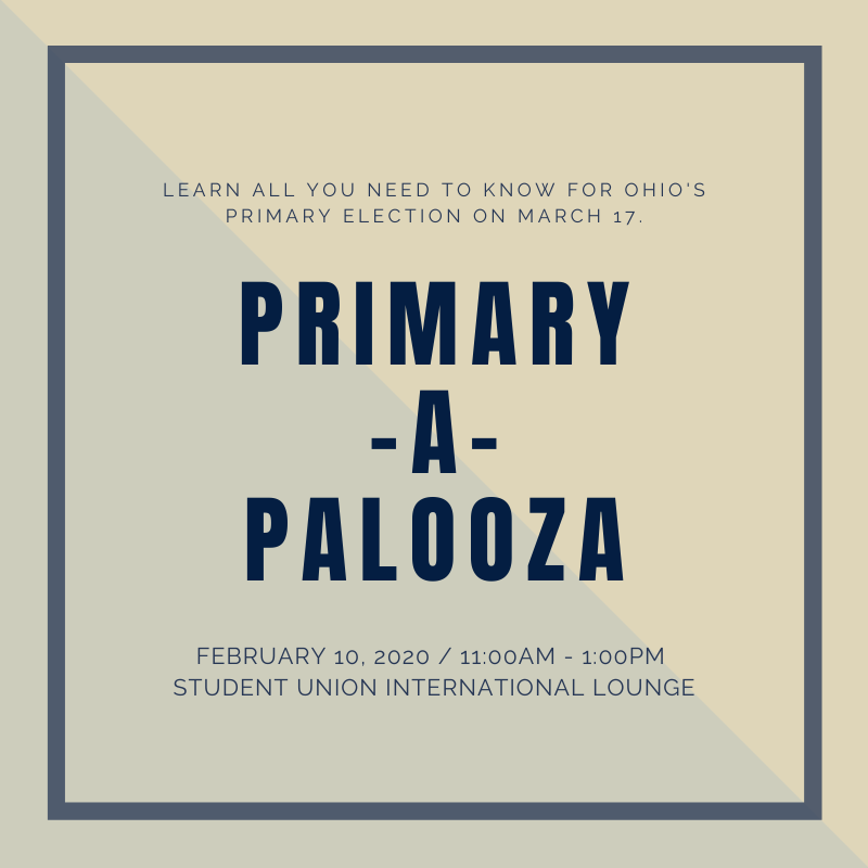 Stop by the Taber Student Union TODAY to learn all you need to know for Ohio's Primary Election on March 17!