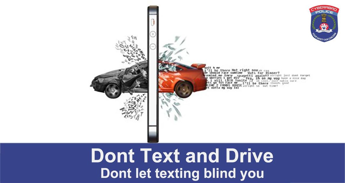 cyberabadpolice's tweet photo. Don't #TextDrive
#followtrafficrules
#RoadSafety https://t.co/xsrbjBYGRA