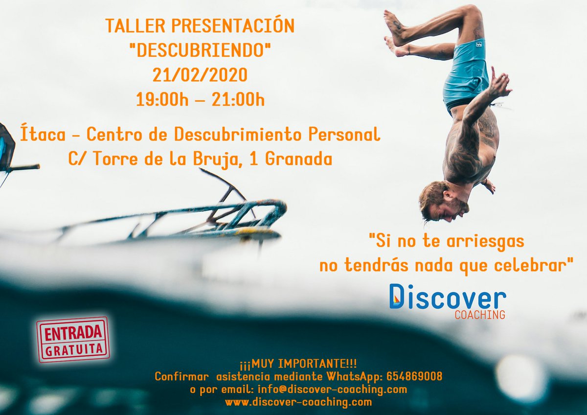 DiscoverC_'s tweet photo. 🔍 TALLER PRESENTACIÓN DESCUBRIENDO
📆 21 de Febrero de 19:00 a 21:00 h
🛠 Descubriendo, es un entrenamiento emocionante de descubrimeinto vivencial
ℹ️ ÍTACA-Centro de Descubrimiento Personal,  https://t.co/wNVaLh1it0
ℹ️ Whatsapp 654869008 o correo info@discover-coaching.com https://t.co/86UmN3W8Kr